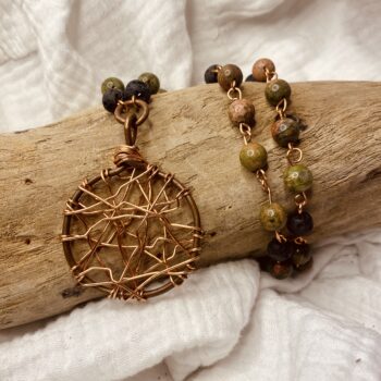 Ukarite and Lava Rocks beaded custom copper chain with signature pendant